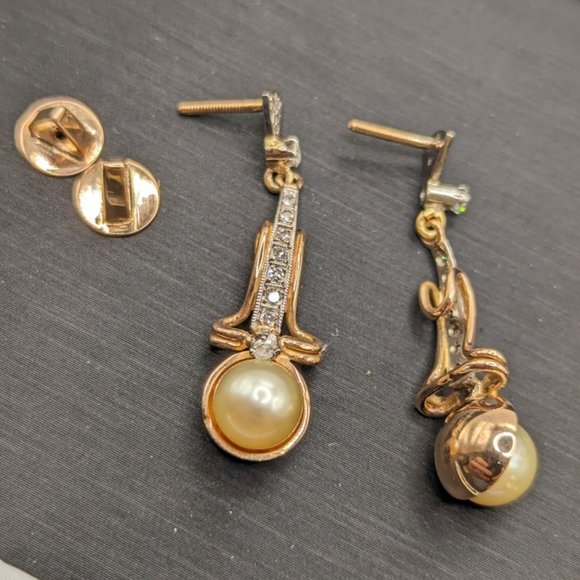 Rose Gold Diamond Pearl Drop Earrings - Picture 3 of 4